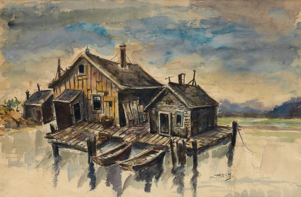 DOX THRASH (1893 - 1965) Untitled (Two Cabins on the Water).